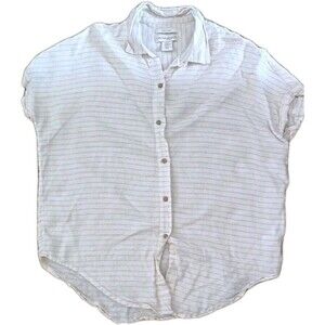 Cynthia Rowley 100% Linen Wood Button Up Blouse Sz XS Yellow Striped Oversized